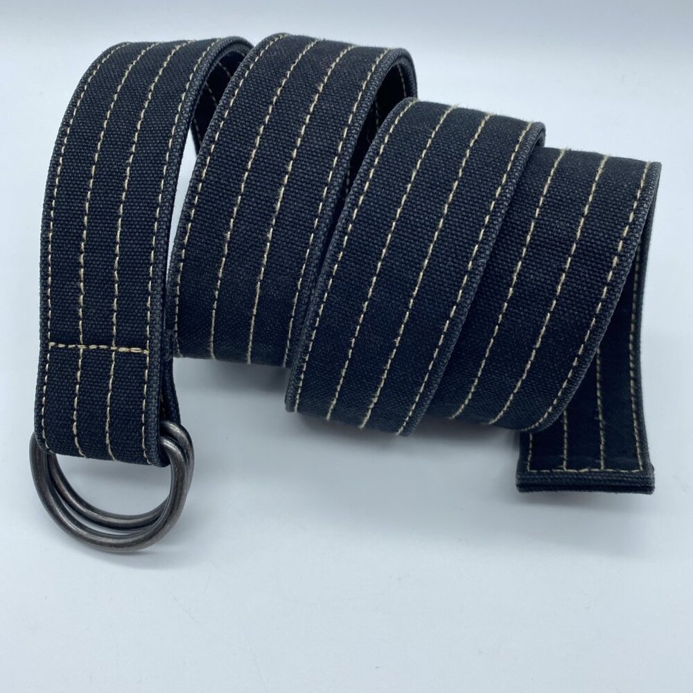 Black Cotton Beige Thread Woven D-Ring Belt Men's Size L End to End 48"